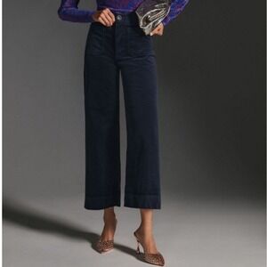 Maeve Anthropologie The Colette Navy Corduroy Wide‎ Leg Crop Pants Womens 26
